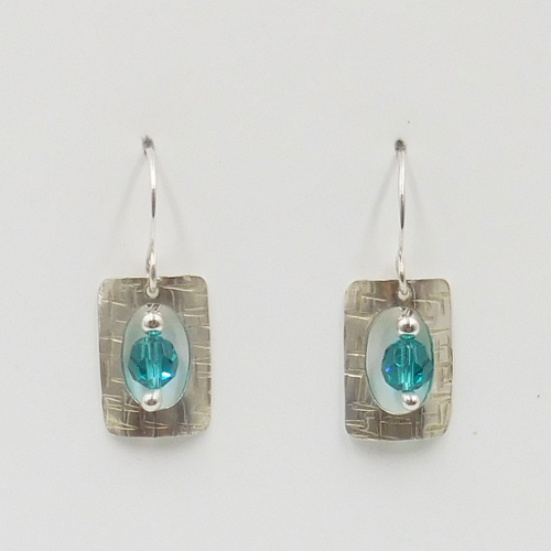 DKC-2021 Earrings, Squares with Turq. Murano Glass $75 at Hunter Wolff Gallery